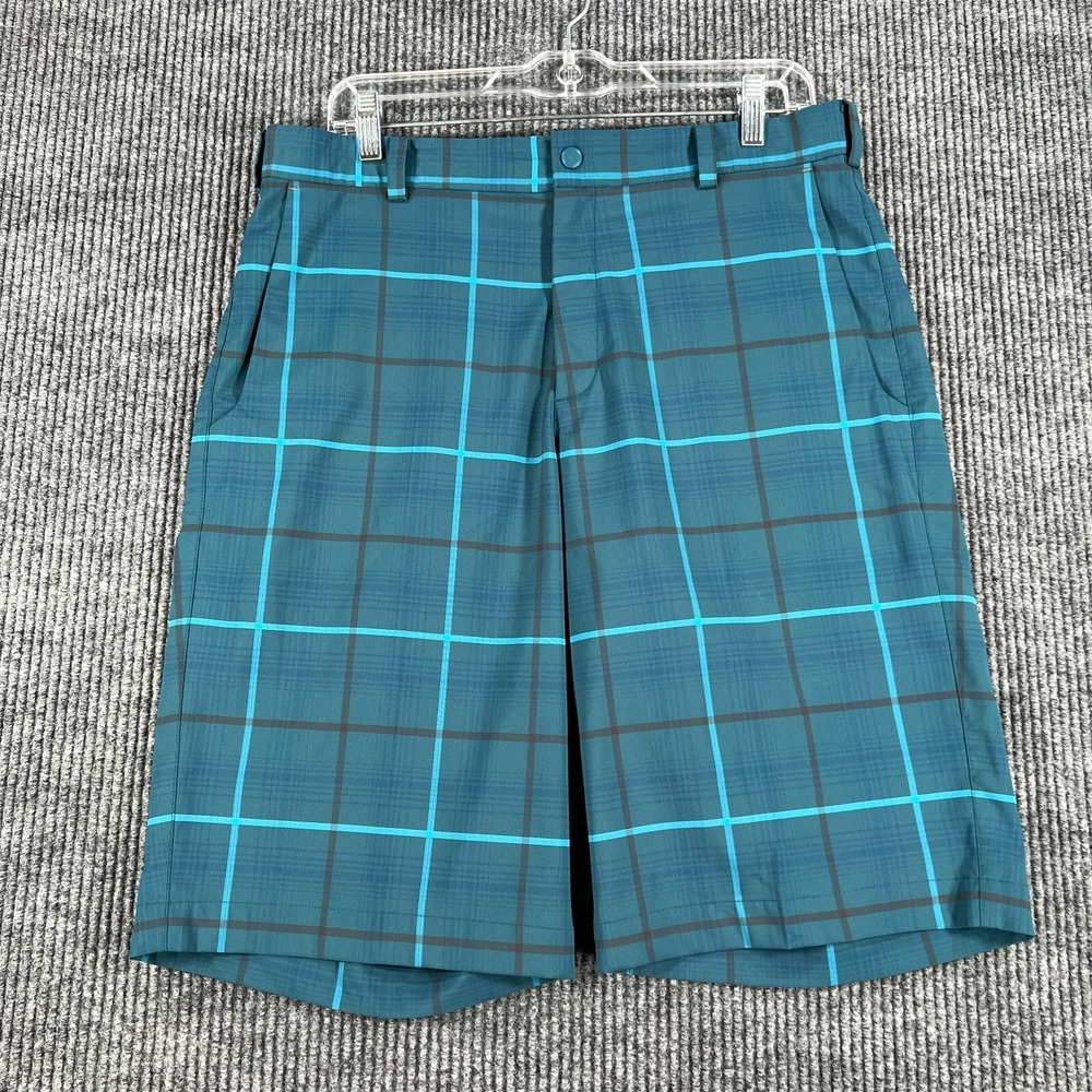 Nike Golf Shorts Mens 32 Blue Check Tour Performance Dri Fit Chino Outdoor